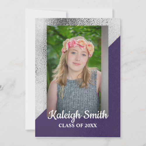 Metallic Purple and Silver Photo Graduation Party Invitation