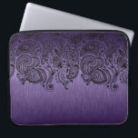 Metallic Purple Background & Black Paisley Lace Laptop Sleeve<br><div class="desc">Elegant metallic purple,  brushed aluminum look background with black floral paisley lace.</div>