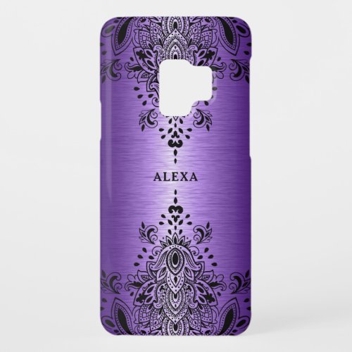 Metallic Purple Background Black Paisley Ornament Case_Mate Samsung Galaxy S9 Case