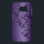 Metallic Purple Background Deep Purple Lace Samsung Galaxy S7 Case<br><div class="desc">Elegant metallic purple print background with darker deep purple floral swirls lace design.</div>