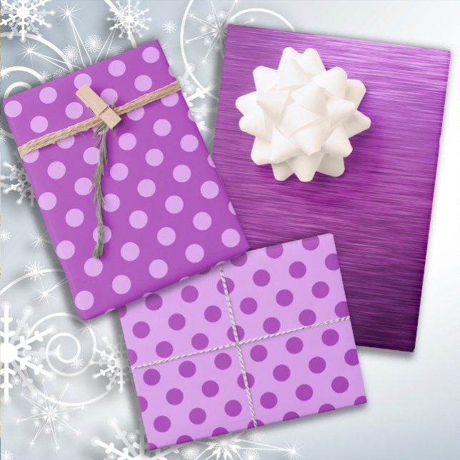 Metallic Purple Berry Shades Dot Christmas Wrapping Paper Sheets (Purple and polka dots gift wrapping paper)