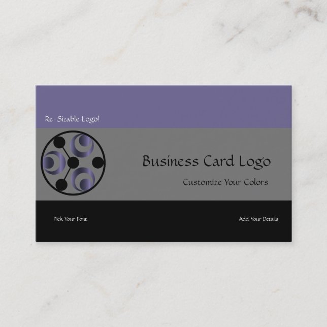 Metallic Purple Black - Planets and Moons Logo Business Card (Front)