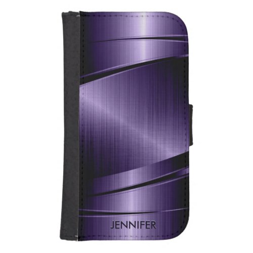 Metallic Purple Brushed Aluminum Look Wallet Phone Case For Samsung Galaxy S4