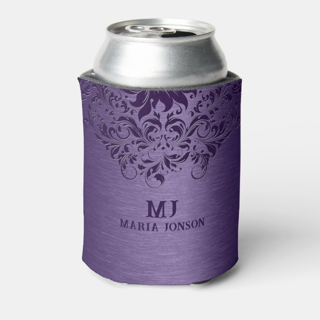 Metallic Purple Brushed Aluminum Purple Lace Can Cooler (Can Back)
