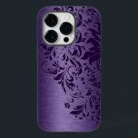 Metallic Purple Brushed Aluminum Purple Lace Case-Mate iPhone 14 Pro Case<br><div class="desc">Deep purple tones metallic brushed aluminum look with darker purple floral lace. Available on other products and  8 different color.</div>