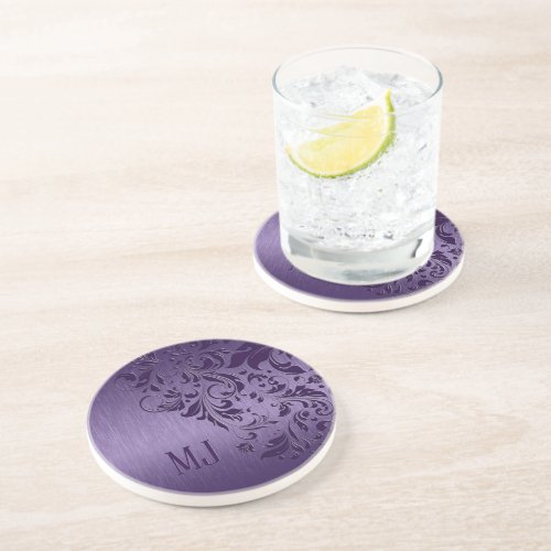 Metallic Purple Brushed Aluminum Purple Lace Coaster