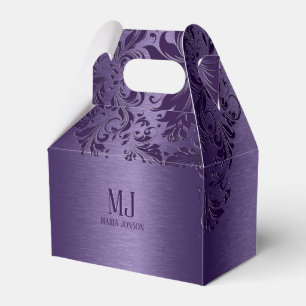 Metallic Purple Brushed Aluminum Purple Lace Favor Boxes