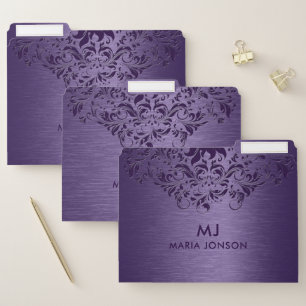 Metallic Purple Brushed Aluminum Purple Lace File Folder