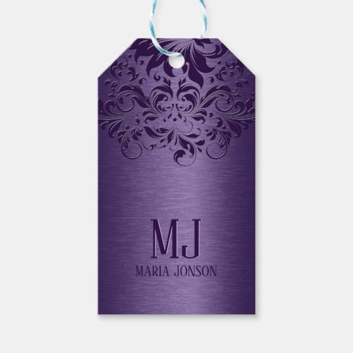 Metallic Purple Brushed Aluminum Purple Lace Gift Tags