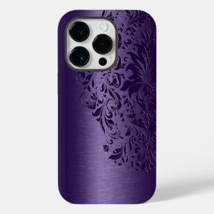 Metallic Purple Brushed Aluminum Purple Lace iPhone 14 Pro Case