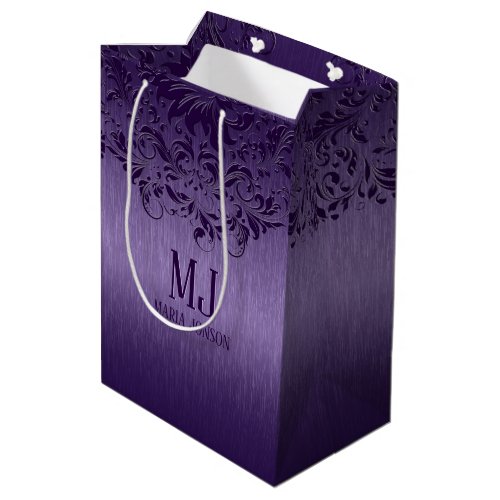 Metallic Purple Brushed Aluminum Purple Lace Medium Gift Bag