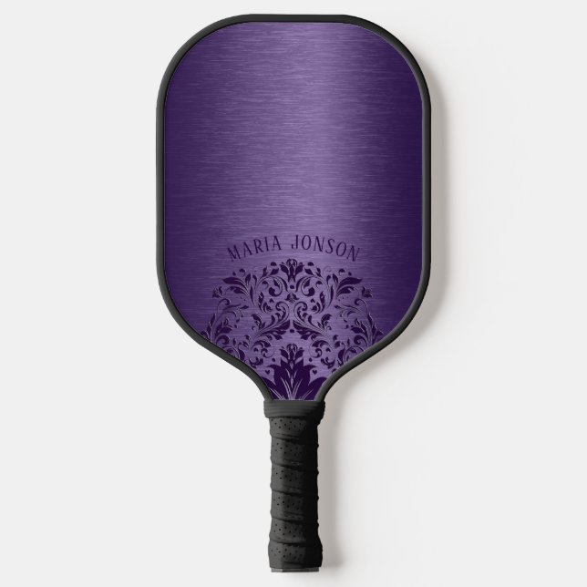 Metallic Purple Brushed Aluminum Purple Lace Pickleball Paddle (Front)