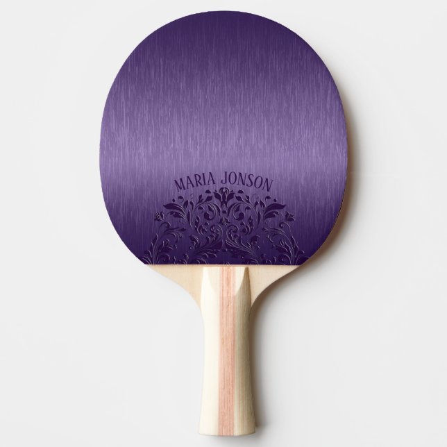 Metallic Purple Brushed Aluminum Purple Lace Ping Pong Paddle (Front)