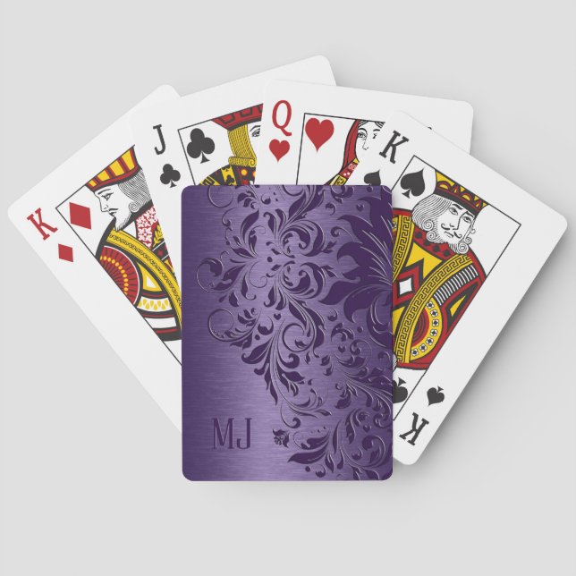 Metallic Purple Brushed Aluminum Purple Lace Poker Cards (Back)