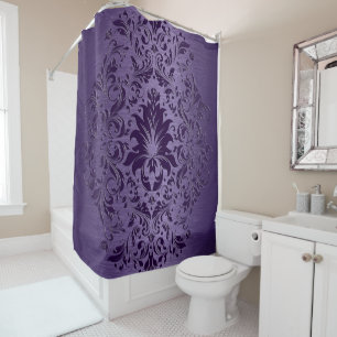Metallic Purple Brushed Aluminum Purple Lace Shower Curtain