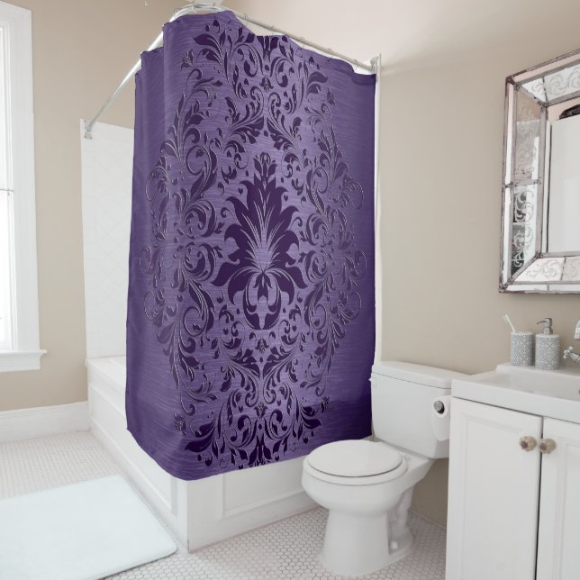 Metallic Purple Brushed Aluminum Purple Lace Shower Curtain (In Situ)