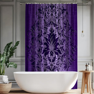 Metallic Purple Brushed Aluminum Purple Lace Shower Curtain