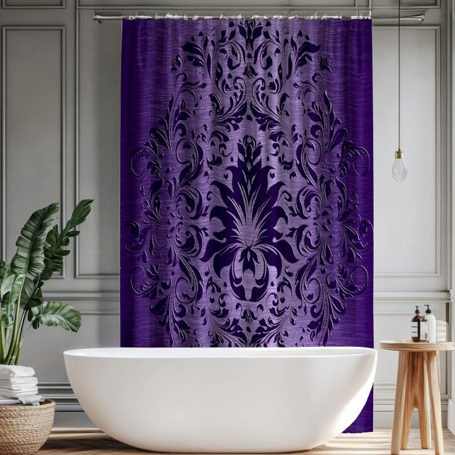 Metallic Purple Brushed Aluminum Purple Lace Shower Curtain (Creator Uploaded)