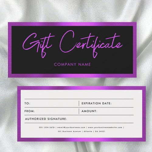 Metallic Purple Business Gift Certificate Voucher