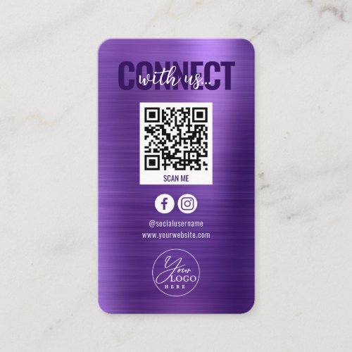 Metallic Purple Connect With Social Media QR Code Business Card