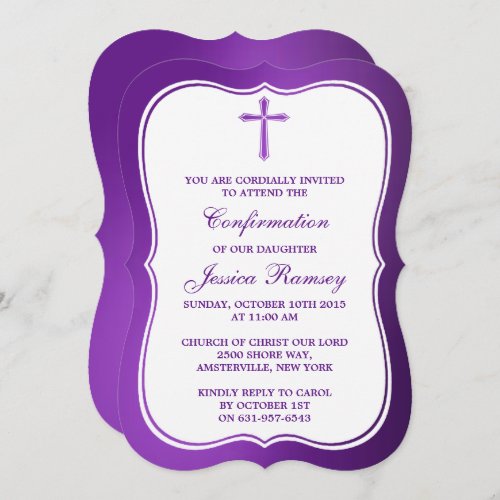 Metallic Purple Cross Holy Communion Confirmation Invitation