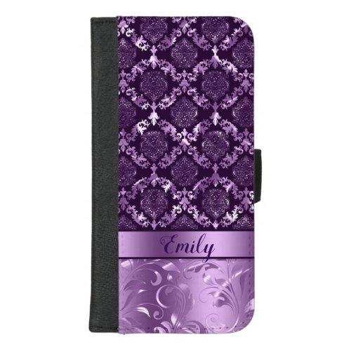 Metallic Purple Damask  Swirls iPhone 87 Plus Wallet Case