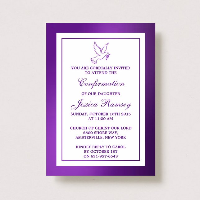 Metallic Purple Dove Holy Communion Confirmation Invitation (Creator Uploaded)