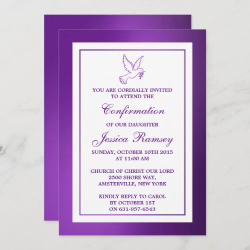 Metallic Purple Dove Holy Communion Confirmation Invitation