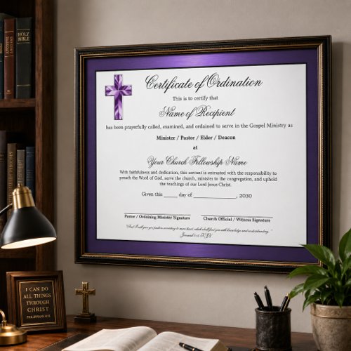 Metallic Purple Elder Certificate of Ordination