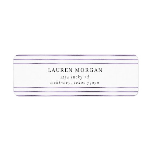 metallic purple foil stripes Return Address Label