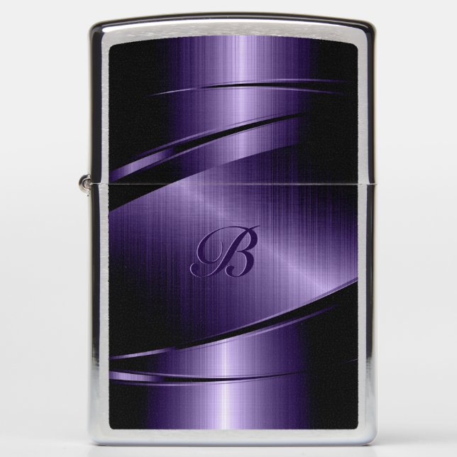 Metallic Purple Geometric Design Monogram Zippo Lighter (Front)