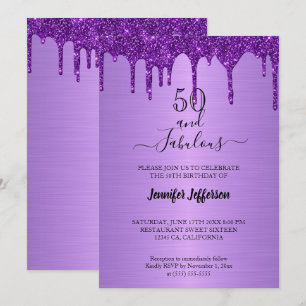 Metallic purple glitter Birthday Invitation