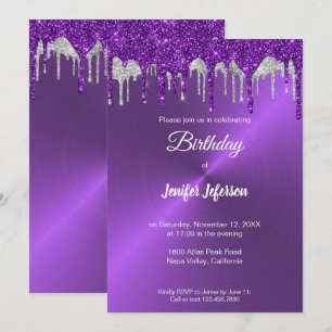 Metallic purple glitter Birthday Invitation