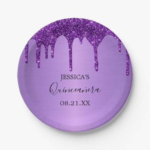 Metallic purple glitter Quinceaera plate