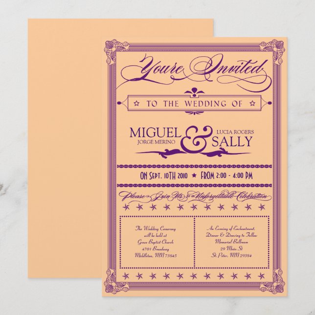 Metallic Purple & Gold DIY Wedding Invitation (Front/Back)