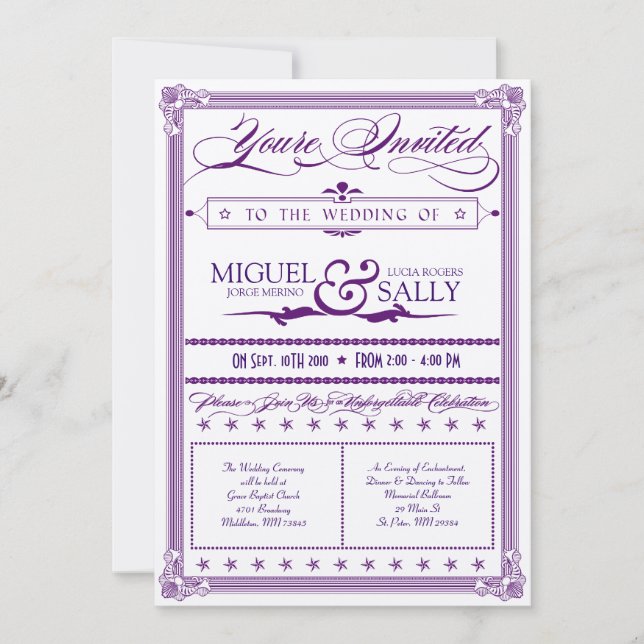 Metallic Purple & Gold DIY Wedding Invitation (Front)