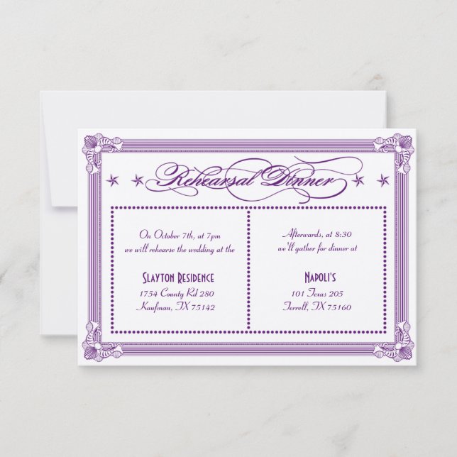 Metallic Purple & Gold Rehearsal Dinner Invitation (Front)
