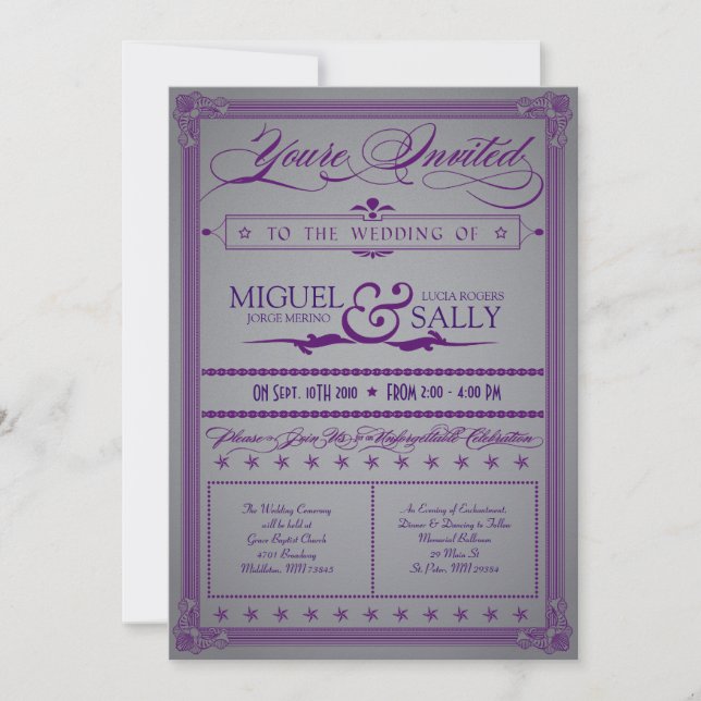 Metallic Purple & Grey Wedding Invitation (Front)