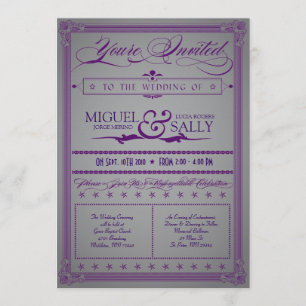 Metallic Purple & Grey Wedding Invitation
