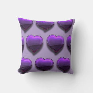 Metallic Purple Hearts Throw Pillow