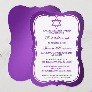 Metallic Purple Jewish Star Of David Bat Mitzvah Invitation