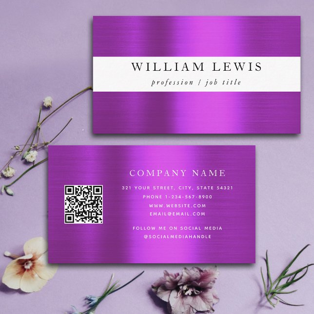 Metallic Purple Professional QR Code Social Media Business Card (Metallic Purple Professional QR Code Social Media Business Card)