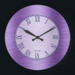 Metallic purple roman numerals large clock<br><div class="desc">Simple metallic purple texture with Roman numerals. Custom name.</div>