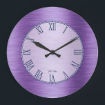 Metallic purple roman numerals large clock<br><div class="desc">Simple metallic purple texture with Roman numerals. Custom name.</div>