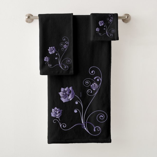 Metallic Purple Roses Bath Towel Set (Insitu)