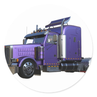 Metallic Purple Semi Tractor Trailer Truck Classic Round Sticker