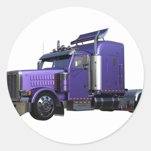 Metallic Purple Semi Tractor Trailer Truck Classic Round Sticker