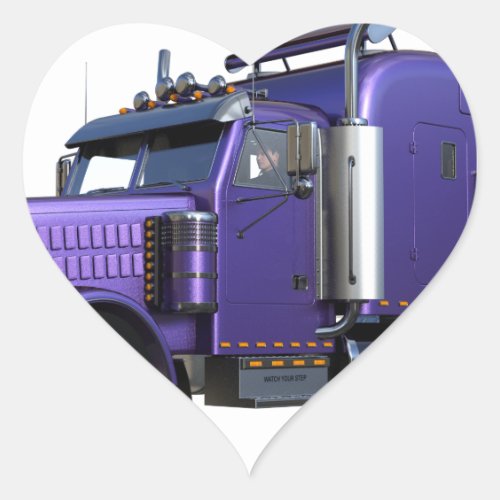 Metallic Purple Semi Tractor Trailer Truck Heart Sticker