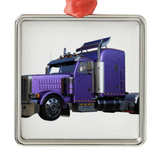 Metallic Purple Semi Tractor Trailer Truck Metal Ornament