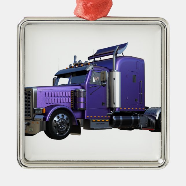 Metallic Purple Semi Tractor Trailer Truck Metal Ornament (Front)